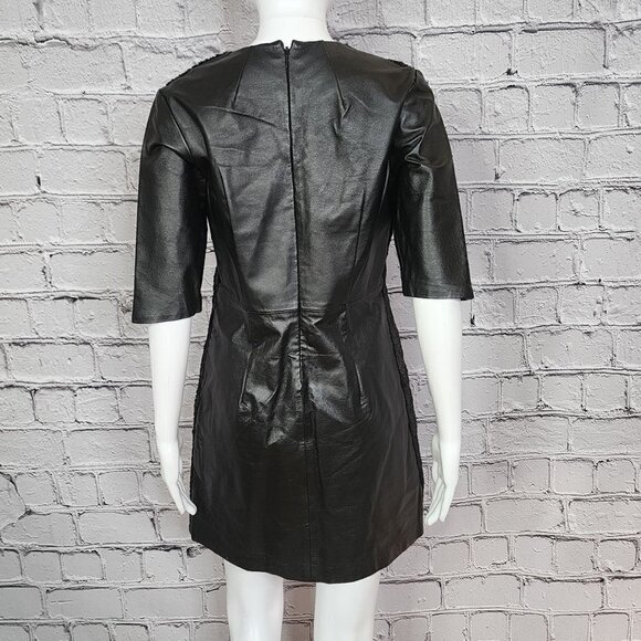 ASOS Genuine Leather Faux Fur Metallic Bronze Black Cocktail Dress, Woman's 6 - Picture 3 of 10